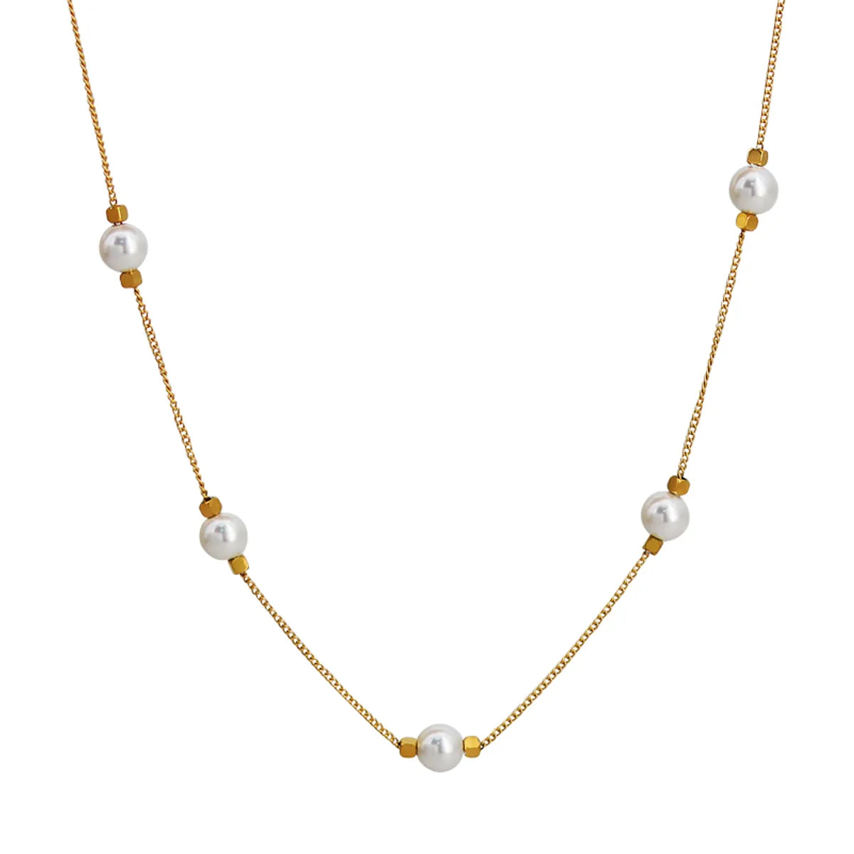 Wholesale Jewelry Sweet Commute Geometric 304 Stainless Steel Freshwater Pearl 18K Gold Plated Beaded Necklace