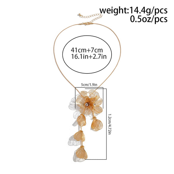 Wholesale Jewelry Sweet Cool Ginkgo Leaf Tassel Three Dimensional Flower Necklace For Women Copper Snake Bone Chain
