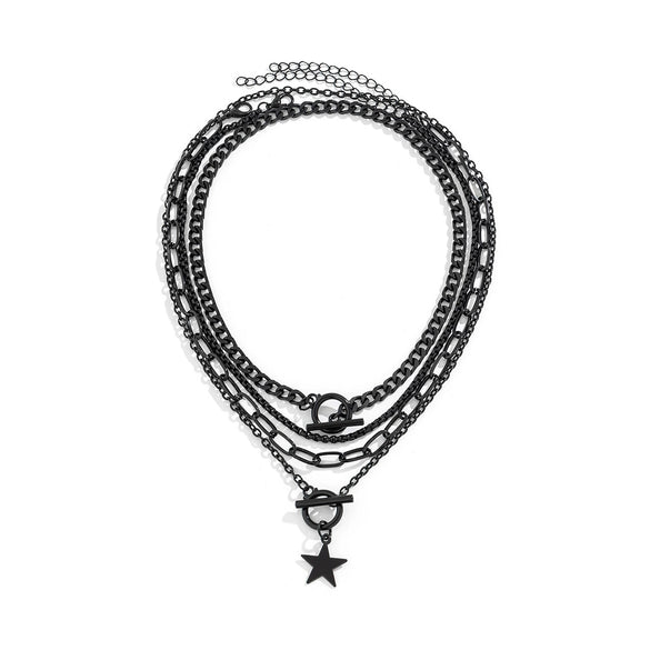 Wholesale Jewelry Sweet Cool Style Zinc Alloy Heart Geometric Star Electroplated Cross Chain Pendant Necklace For Women