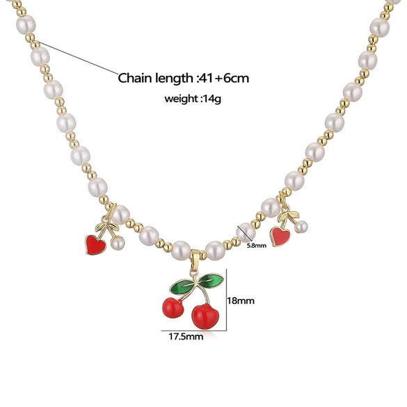 Wholesale Jewelry Sweet Fruit Style Copper Inlaid With Pearls Round Bead Earrings And Necklace