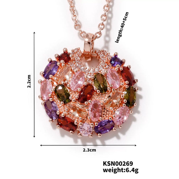 Wholesale Jewelry Sweet Geometric Copper Zircon Electroplated Ochain Pendant Necklace