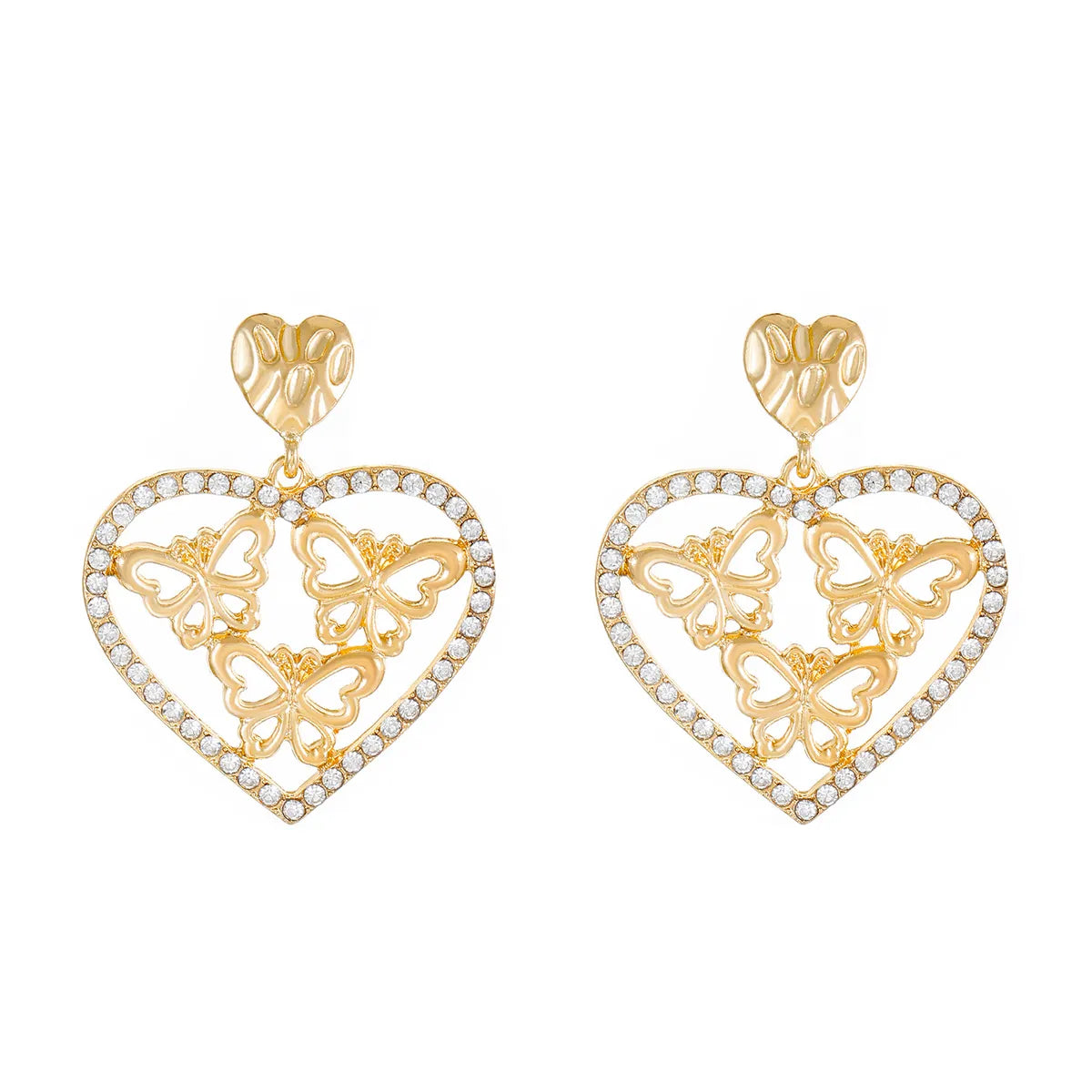 Wholesale Jewelry Sweet Heart Shape Alloy Artificial Diamond Inlay Drop Earrings