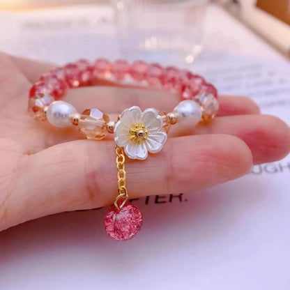 Wholesale Jewelry Sweet Heart Shape Flower Artificial Crystal Beaded Bracelets