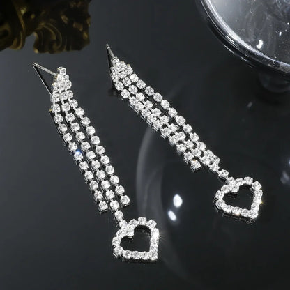 Wholesale Jewelry Sweet Heart Shape Rhinestone Rhinestones Silver Plated Plating Inlay Drop Earrings