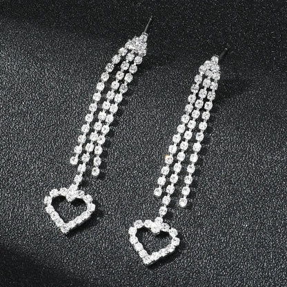 Wholesale Jewelry Sweet Heart Shape Rhinestone Rhinestones Silver Plated Plating Inlay Drop Earrings