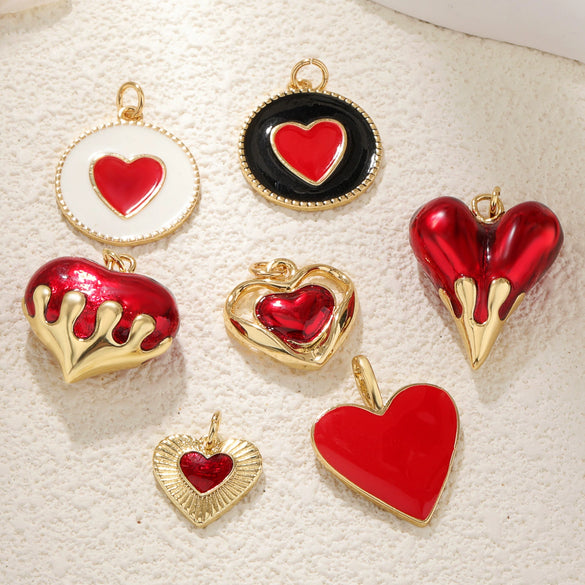 Wholesale Jewelry Sweet Heartshaped Copper Dripping Oil Handmade Necklace Pendant Accessories