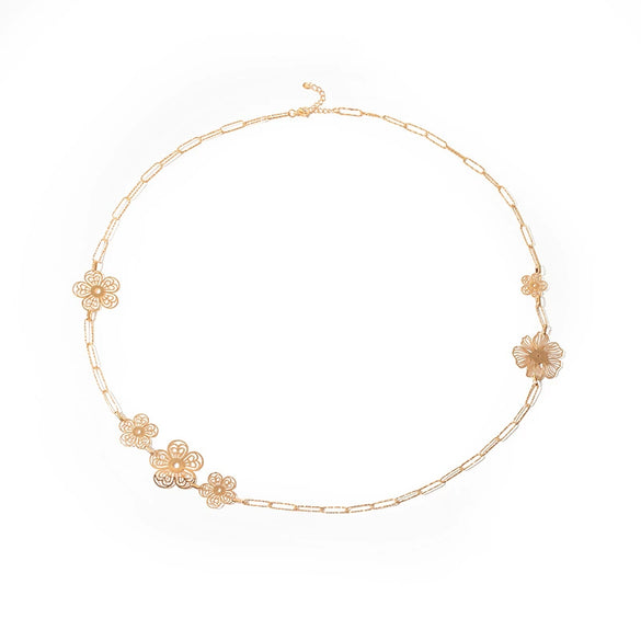 Wholesale Jewelry Sweet Hollow Flower Stainless Steel Gold Plated Necklace