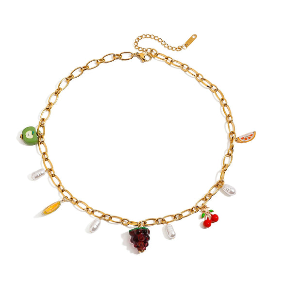 Wholesale Jewelry Sweet Minimalist Fruit Shape Stainless Steel And Titanium Steel Pendant Necklace With Electroplating