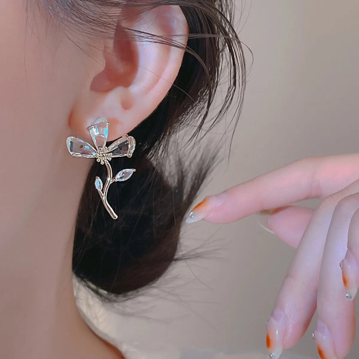 Wholesale Jewelry Sweet Pastoral Commute Flower Alloy Rhinestones Inlay Ear Studs