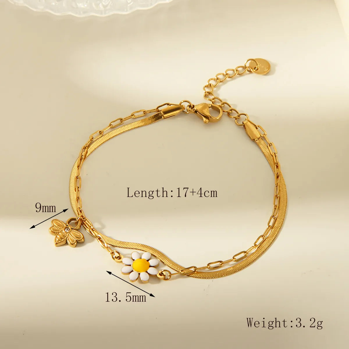 Wholesale Jewelry Sweet Pastoral Commute Little Daisy 304 Stainless Steel 14K Gold Plated Enamel Plating Bracelets Necklace