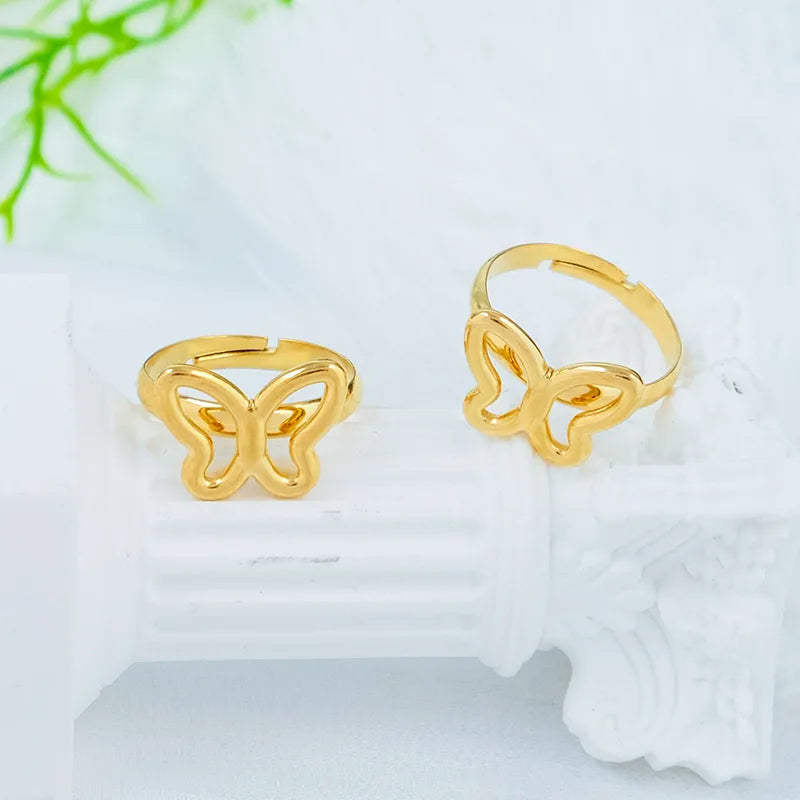 Wholesale Jewelry Sweet Pastoral Square Butterfly 304 Stainless Steel 14K Gold Plated Plating Hollow Out Rings