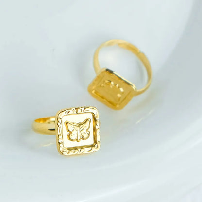 Wholesale Jewelry Sweet Pastoral Square Butterfly 304 Stainless Steel 14K Gold Plated Plating Hollow Out Rings