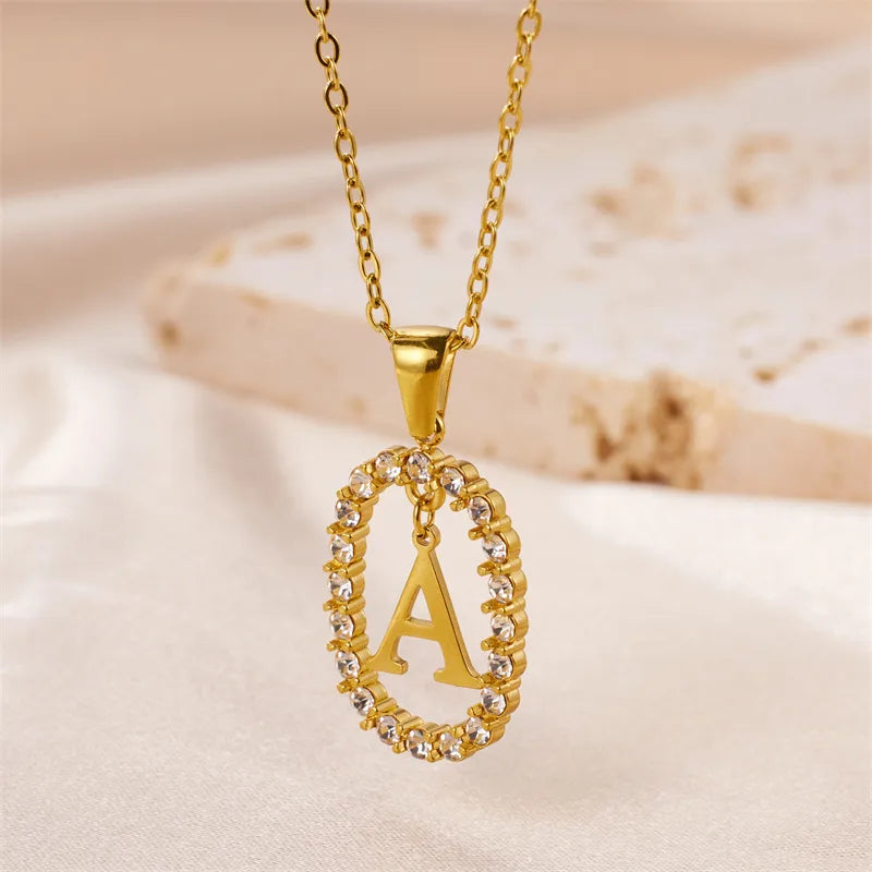 Wholesale Jewelry Sweet Simple Style Artistic Letter 304 Stainless Steel Artificial Diamond Inlay Pendant Necklace