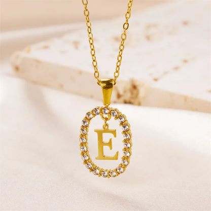 Wholesale Jewelry Sweet Simple Style Artistic Letter 304 Stainless Steel Artificial Diamond Inlay Pendant Necklace