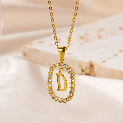 Wholesale Jewelry Sweet Simple Style Artistic Letter 304 Stainless Steel Artificial Diamond Inlay Pendant Necklace