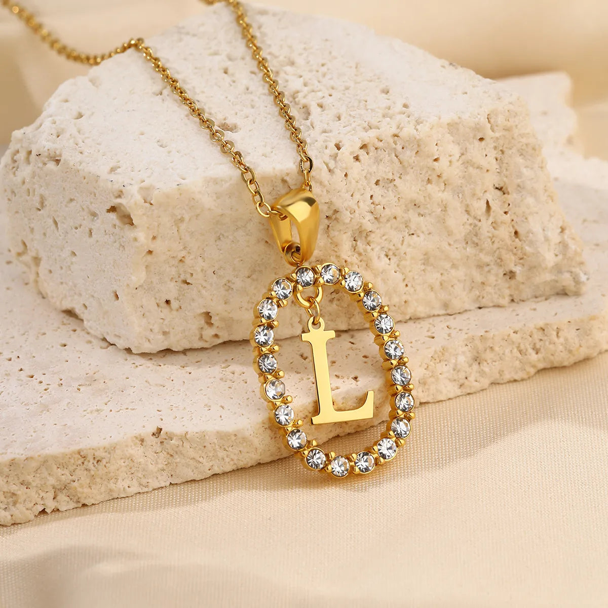 Wholesale Jewelry Sweet Simple Style Artistic Letter 304 Stainless Steel Artificial Diamond Inlay Pendant Necklace