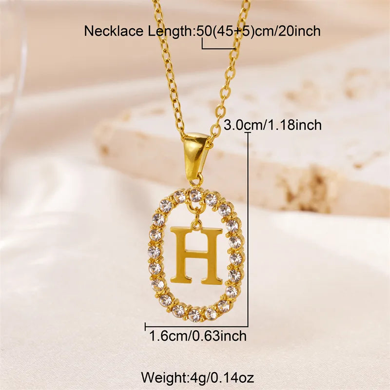 Wholesale Jewelry Sweet Simple Style Artistic Letter 304 Stainless Steel Artificial Diamond Inlay Pendant Necklace