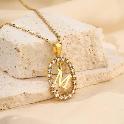 Wholesale Jewelry Sweet Simple Style Artistic Letter 304 Stainless Steel Artificial Diamond Inlay Pendant Necklace