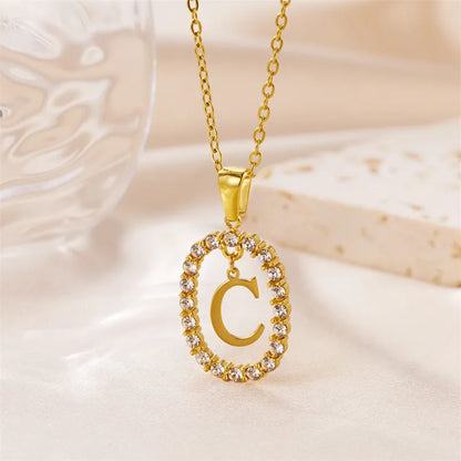 Wholesale Jewelry Sweet Simple Style Artistic Letter 304 Stainless Steel Artificial Diamond Inlay Pendant Necklace