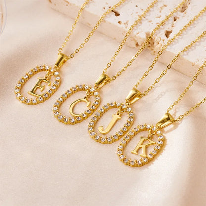 Wholesale Jewelry Sweet Simple Style Artistic Letter 304 Stainless Steel Artificial Diamond Inlay Pendant Necklace