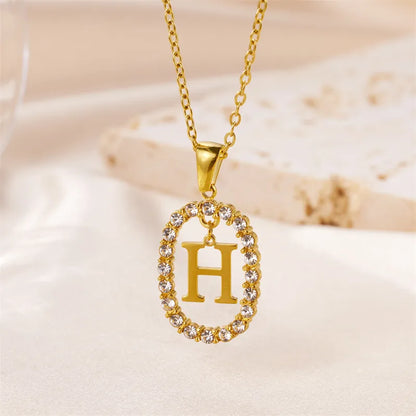 Wholesale Jewelry Sweet Simple Style Artistic Letter 304 Stainless Steel Artificial Diamond Inlay Pendant Necklace