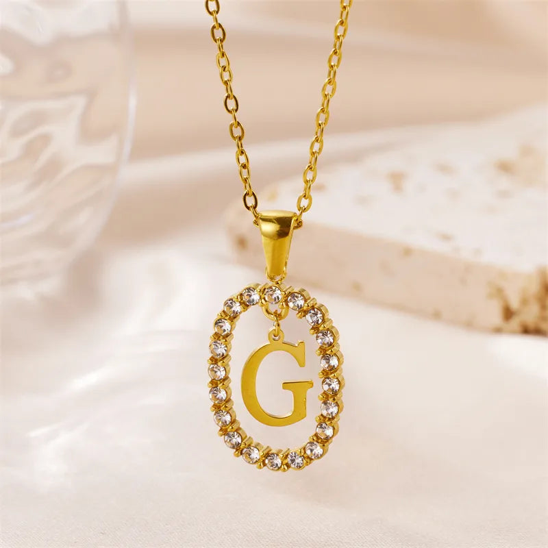 Wholesale Jewelry Sweet Simple Style Artistic Letter 304 Stainless Steel Artificial Diamond Inlay Pendant Necklace