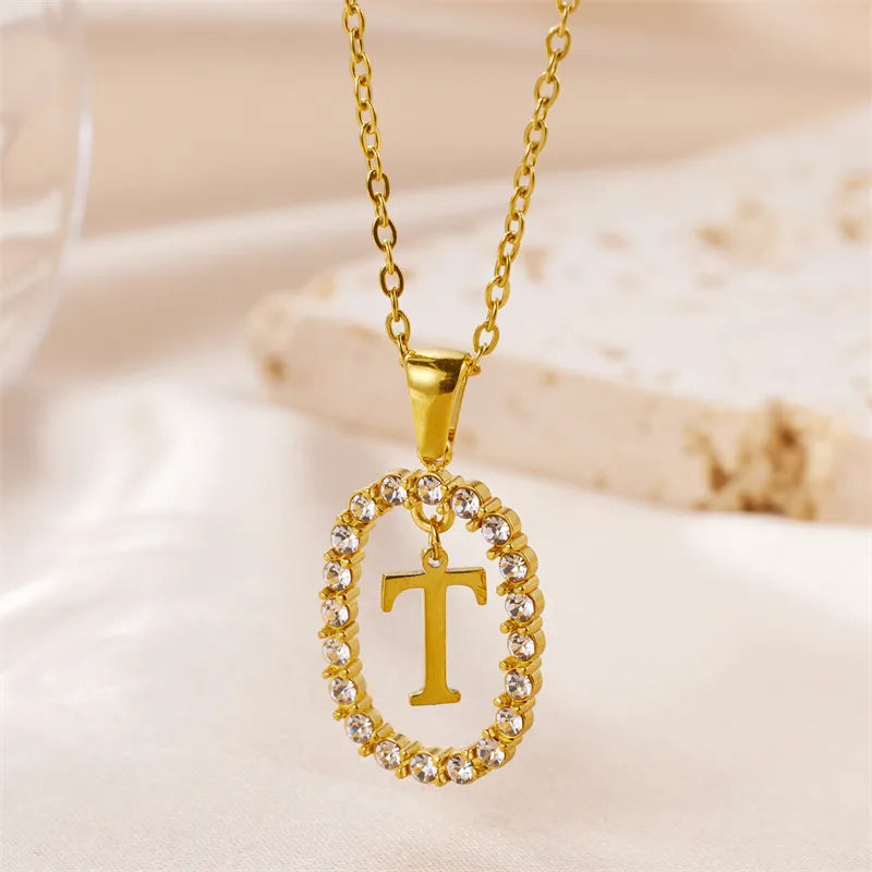 Wholesale Jewelry Sweet Simple Style Artistic Letter 304 Stainless Steel Artificial Diamond Inlay Pendant Necklace