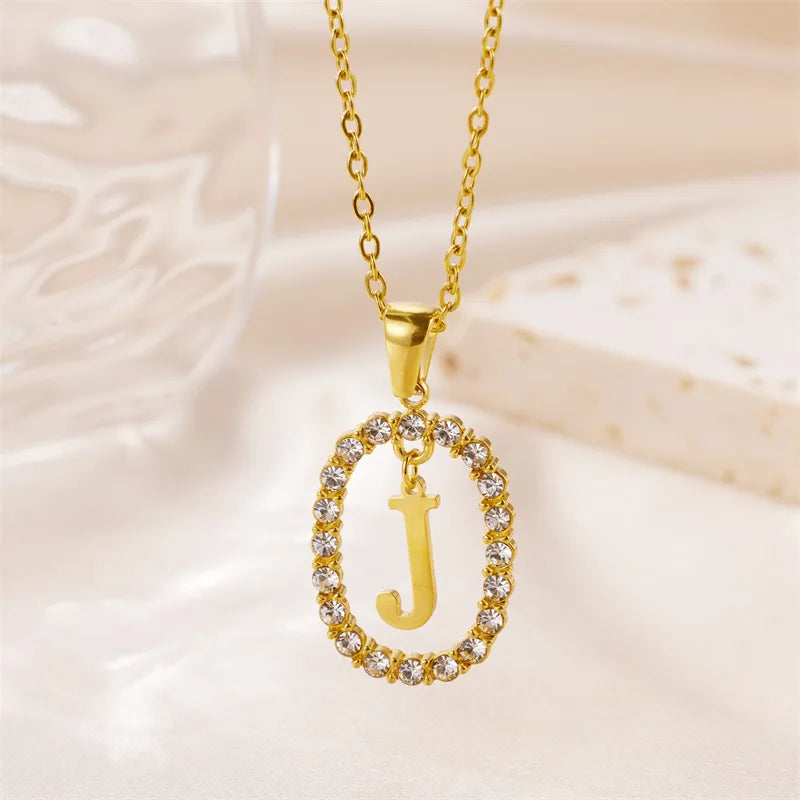 Wholesale Jewelry Sweet Simple Style Artistic Letter 304 Stainless Steel Artificial Diamond Inlay Pendant Necklace