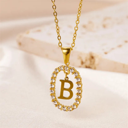 Wholesale Jewelry Sweet Simple Style Artistic Letter 304 Stainless Steel Artificial Diamond Inlay Pendant Necklace