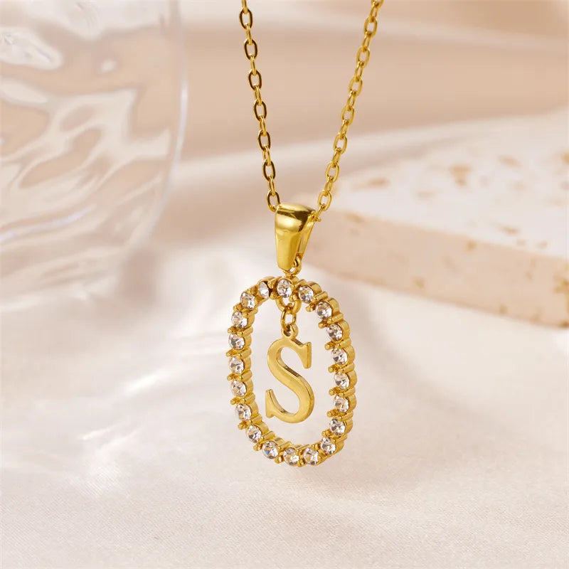 Wholesale Jewelry Sweet Simple Style Artistic Letter 304 Stainless Steel Artificial Diamond Inlay Pendant Necklace