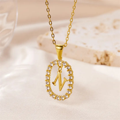 Wholesale Jewelry Sweet Simple Style Artistic Letter 304 Stainless Steel Artificial Diamond Inlay Pendant Necklace