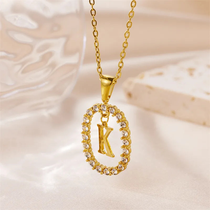 Wholesale Jewelry Sweet Simple Style Artistic Letter 304 Stainless Steel Artificial Diamond Inlay Pendant Necklace