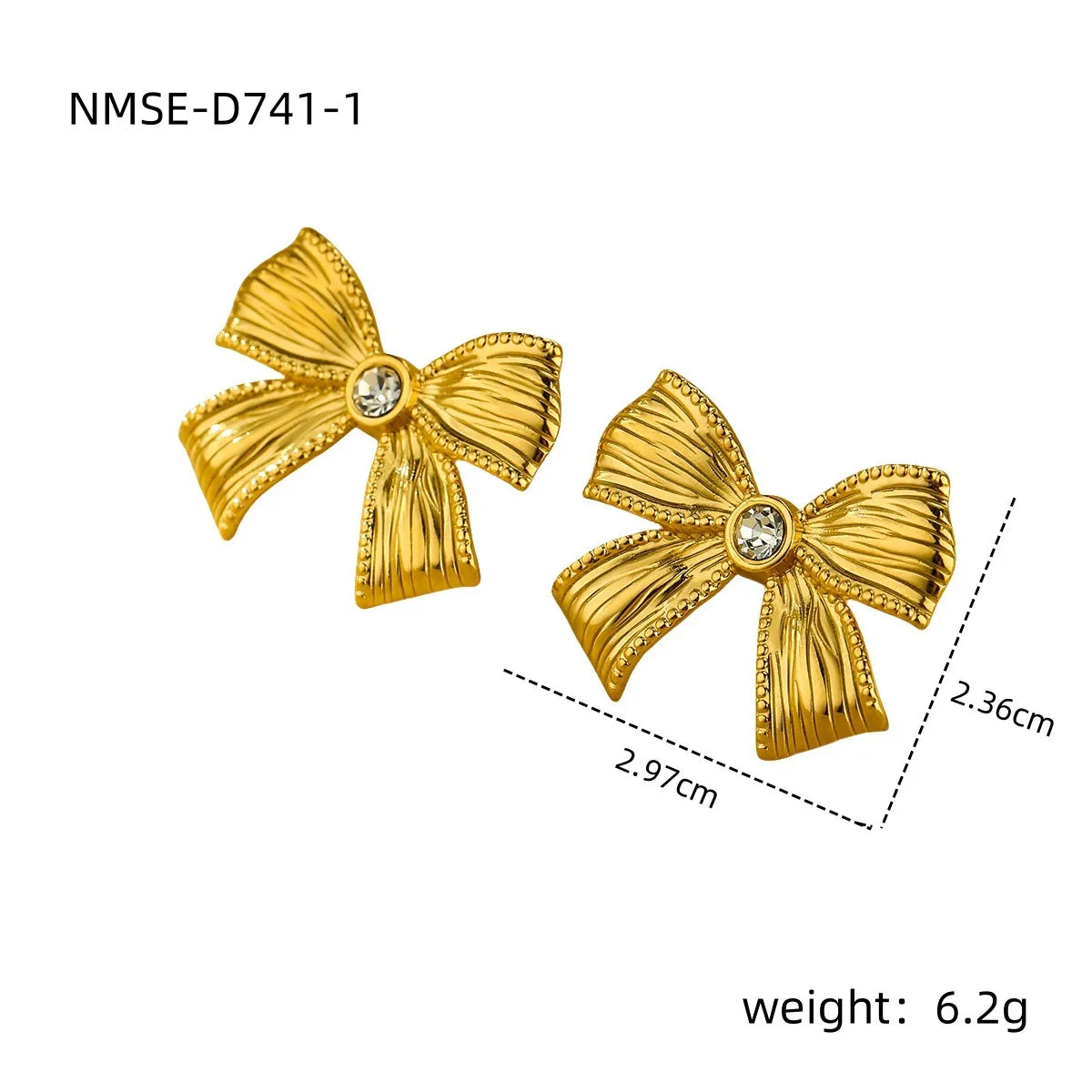 Wholesale Jewelry Sweet Simple Style Bow Knot 304 Stainless Steel Zircon 18K Gold Plated Inlay Rings Earrings Necklace