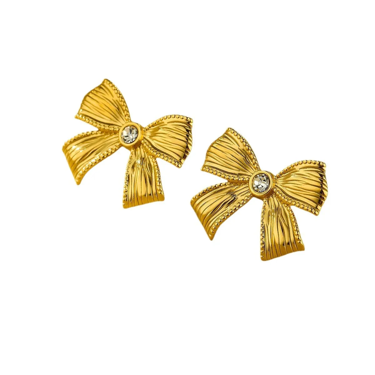 Wholesale Jewelry Sweet Simple Style Bow Knot 304 Stainless Steel Zircon 18K Gold Plated Inlay Rings Earrings Necklace