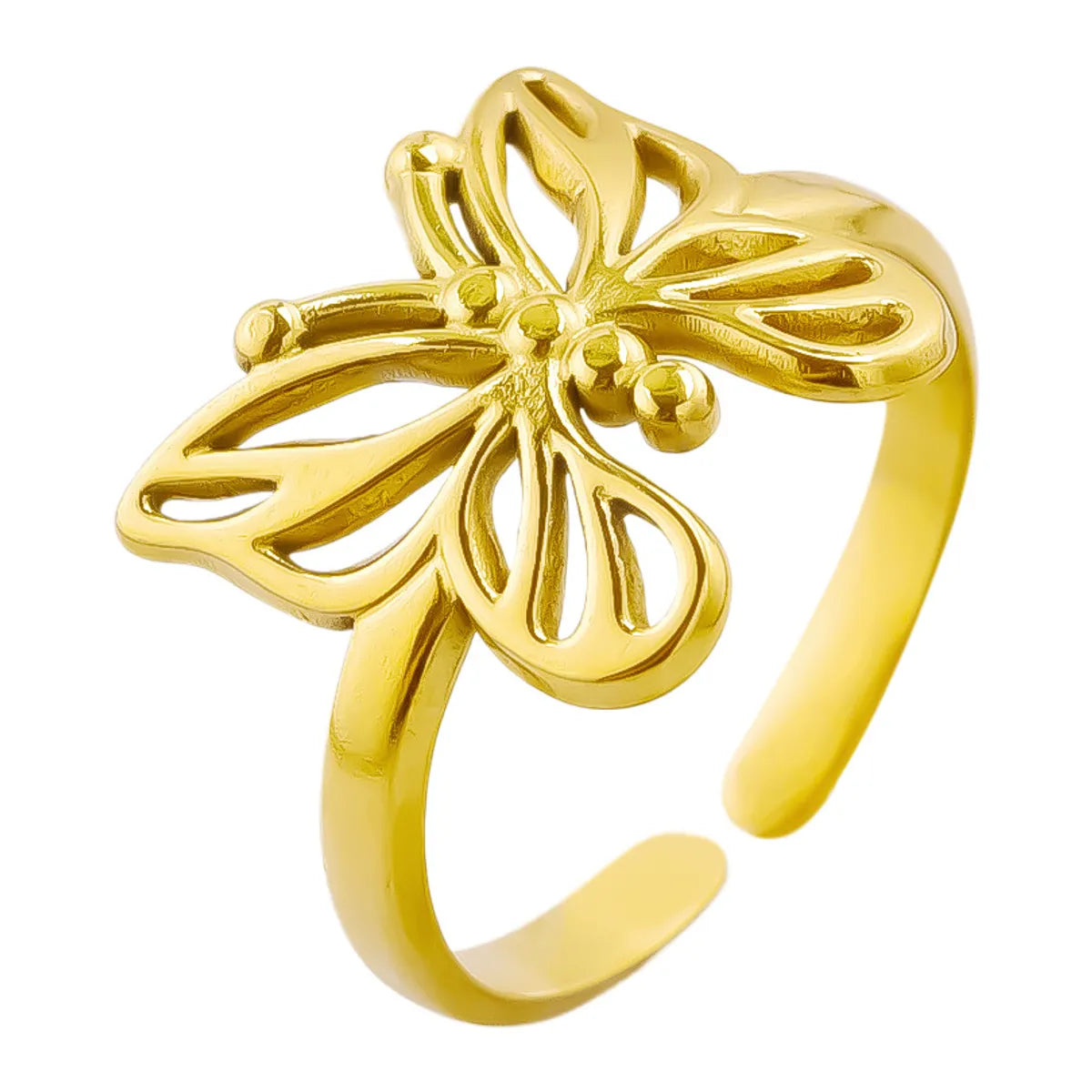 Wholesale Jewelry Sweet Simple Style Butterfly 304 Stainless Steel 18K Gold Plated Polishing Hollow Out Open Rings