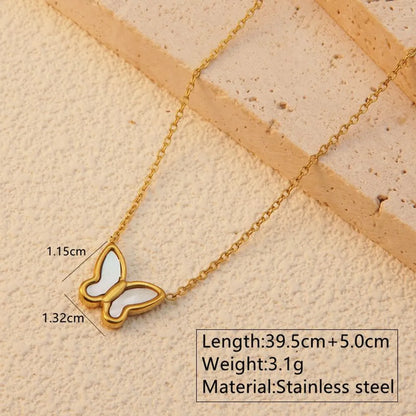 Wholesale Jewelry Sweet Simple Style Butterfly 304 Stainless Steel Acrylic Shell 18K Gold Plated Plating Butterfly Pendant Necklace