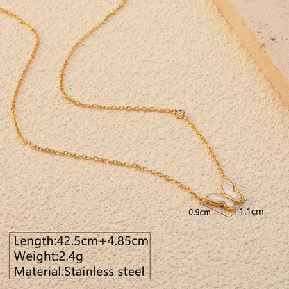 Wholesale Jewelry Sweet Simple Style Butterfly 304 Stainless Steel Acrylic Shell 18K Gold Plated Plating Butterfly Pendant Necklace