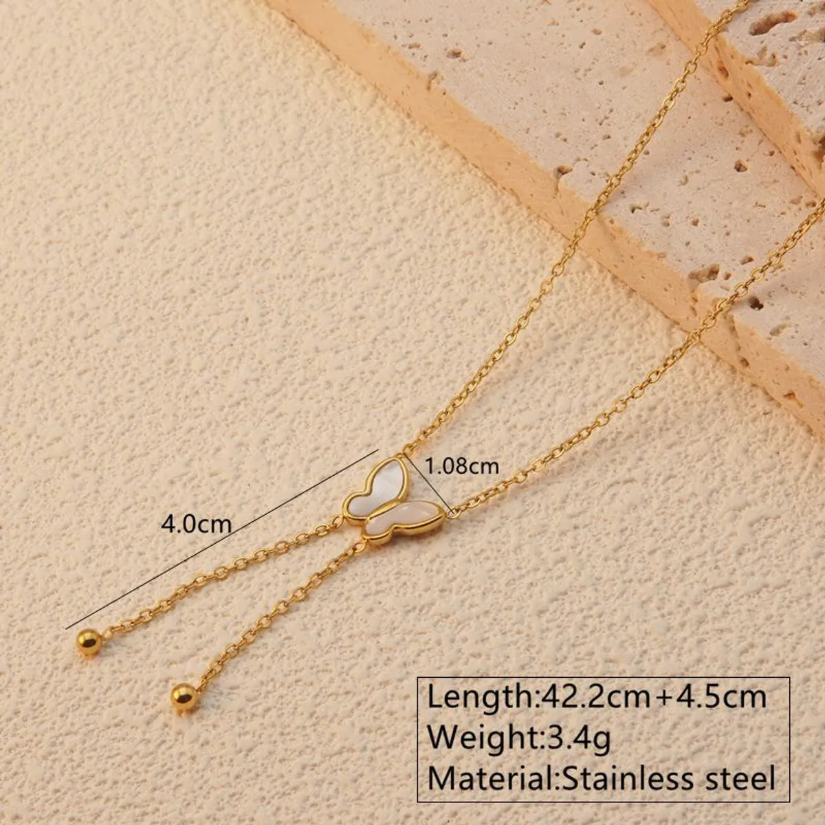 Wholesale Jewelry Sweet Simple Style Butterfly 304 Stainless Steel Acrylic Shell 18K Gold Plated Plating Butterfly Pendant Necklace