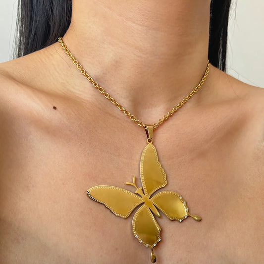 Wholesale Jewelry Sweet Simple Style Butterfly 304 Stainless Steel Zircon 18K Gold Plated Inlay Jewelry Set