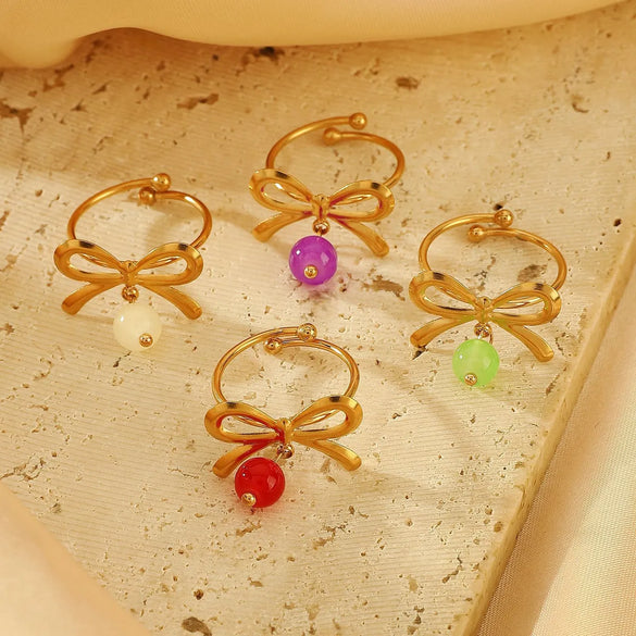 Wholesale Jewelry Sweet Simple Style Cherry Bow Knot 304 Stainless Steel Rings Earrings
