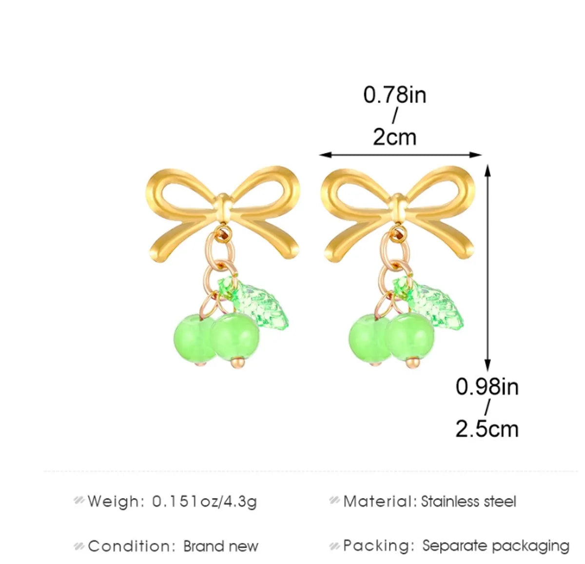 Wholesale Jewelry Sweet Simple Style Cherry Bow Knot 304 Stainless Steel Rings Earrings