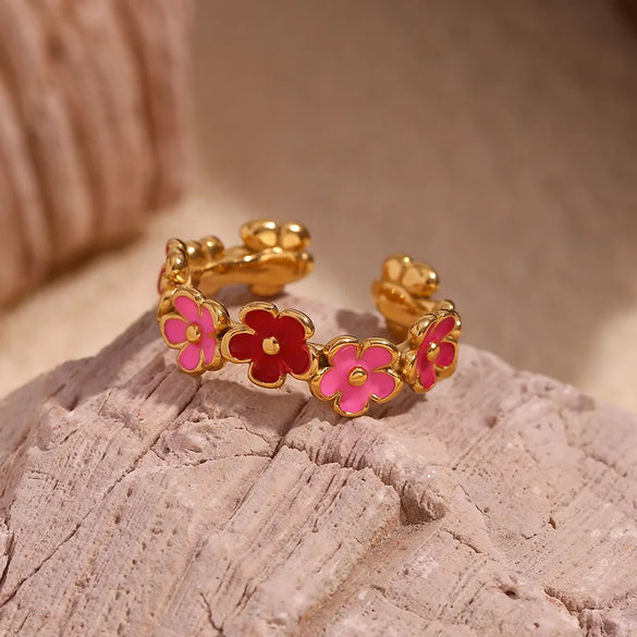 Wholesale Jewelry Sweet Simple Style Classic Style Flower 304 Stainless Steel 18K Gold Plated Plating Rings