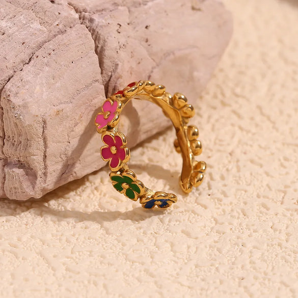 Wholesale Jewelry Sweet Simple Style Classic Style Flower 304 Stainless Steel 18K Gold Plated Plating Rings