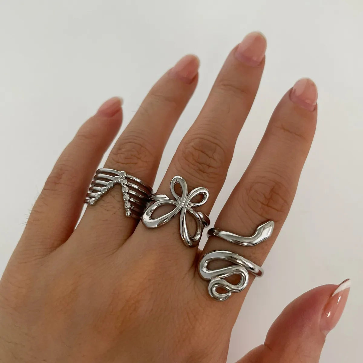 Wholesale Jewelry Sweet Simple Style Classic Style Snake Butterfly 316L Stainless Steel  18K Gold Plated Irregular Open Rings