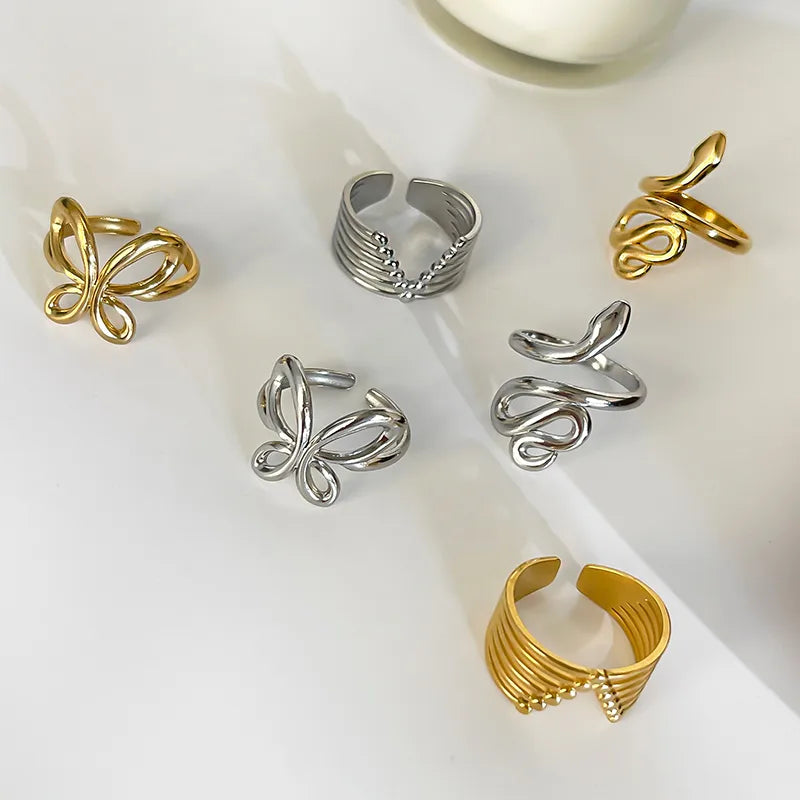 Wholesale Jewelry Sweet Simple Style Classic Style Snake Butterfly 316L Stainless Steel  18K Gold Plated Irregular Open Rings