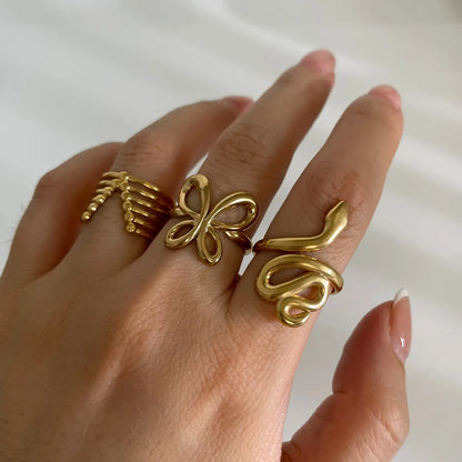 Wholesale Jewelry Sweet Simple Style Classic Style Snake Butterfly 316L Stainless Steel  18K Gold Plated Irregular Open Rings