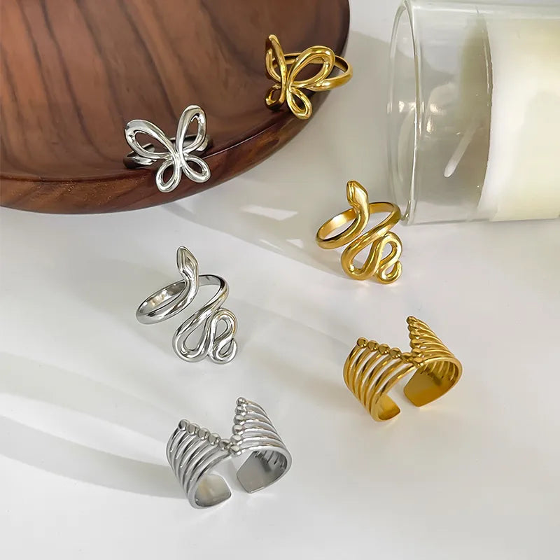 Wholesale Jewelry Sweet Simple Style Classic Style Snake Butterfly 316L Stainless Steel  18K Gold Plated Irregular Open Rings