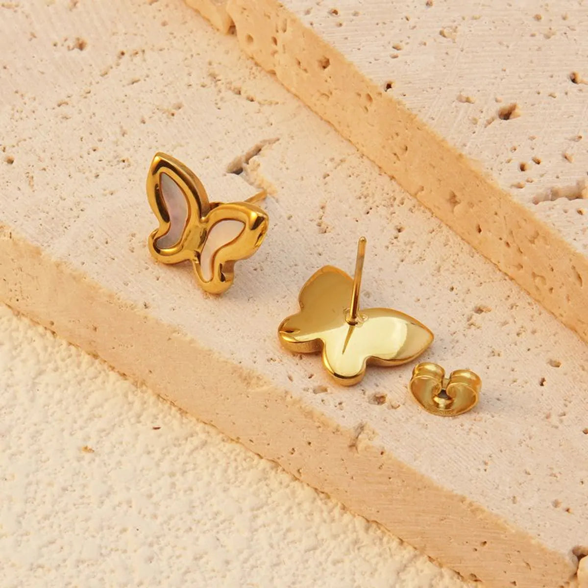 Wholesale Jewelry Sweet Simple Style Commute Butterfly 304 Stainless Steel Shell 18K Gold Plated Plating Inlay Ear Studs Necklace Jewelry Set