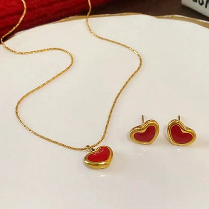 Wholesale Jewelry Sweet Simple Style Commute Heart Shape 304 Stainless Steel 18K Gold Plated Plating Jewelry Set