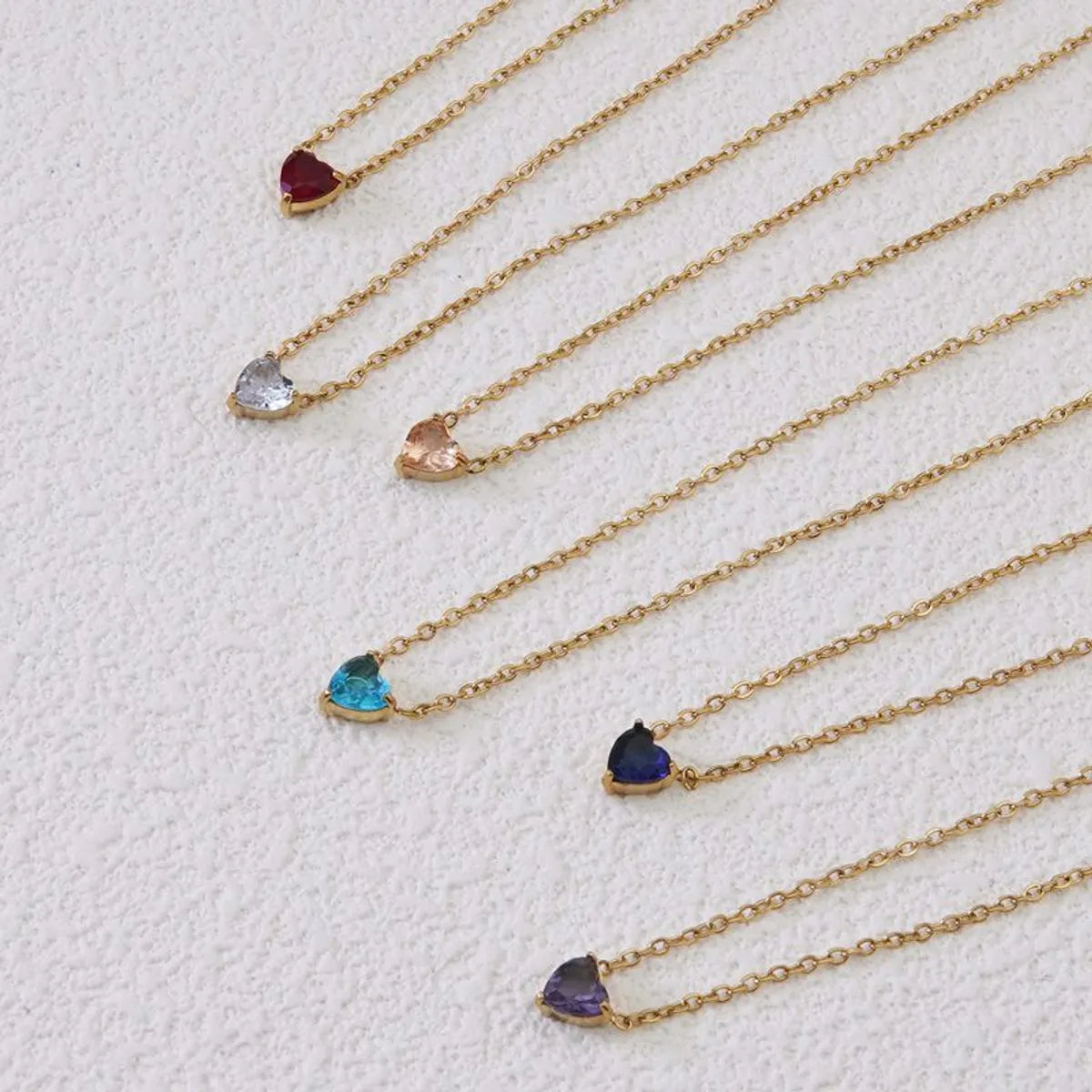 Wholesale Jewelry Sweet Simple Style Commute Heart Shape 304 Stainless Steel Rhinestones Birthstone 18K Gold Plated Inlay Necklace